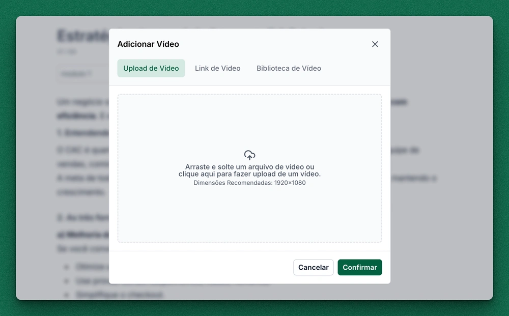 Hospedagem de videos feita na Scarf, sem ferramentas terceiras como panda video, smartplayer, vimeo